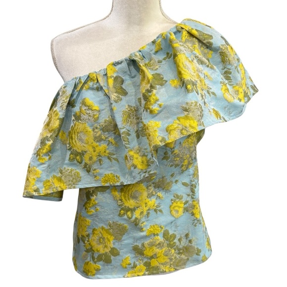 Abbey Glass Women’s Medium Clementine Blue Yellow Floral One Shoulder Top NWT - Picture 10 of 13